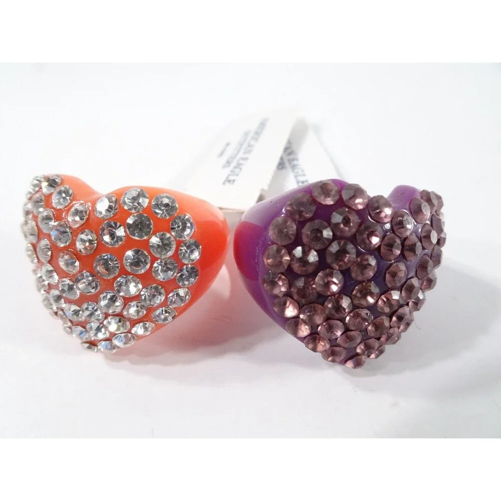 American Eagle Outfitters AEO Pink and Purple Stone Heart Ring 6 NWT 19.00 set 2